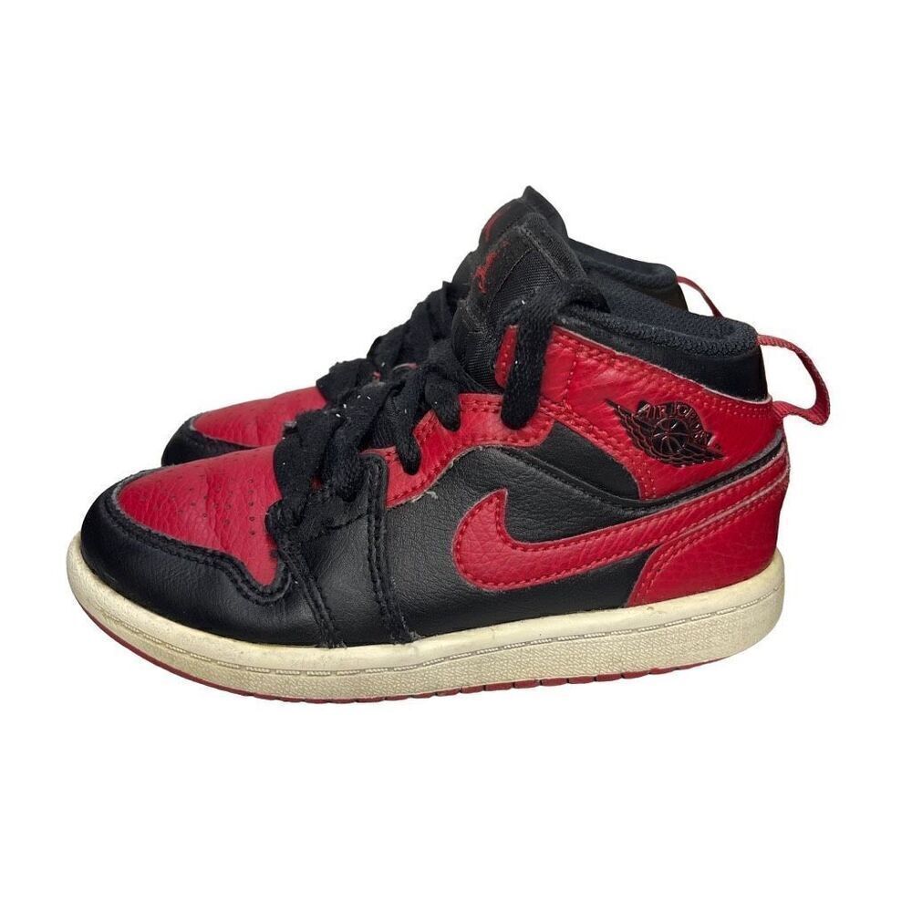 Nike Boys Air Jordan 1 Mid 640734-074 Red Basketball Shoes Sneakers Size 11